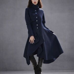 Asymmetrical Military Wool Coat Navy Blue | High Collar Italian Boutique | NWOT